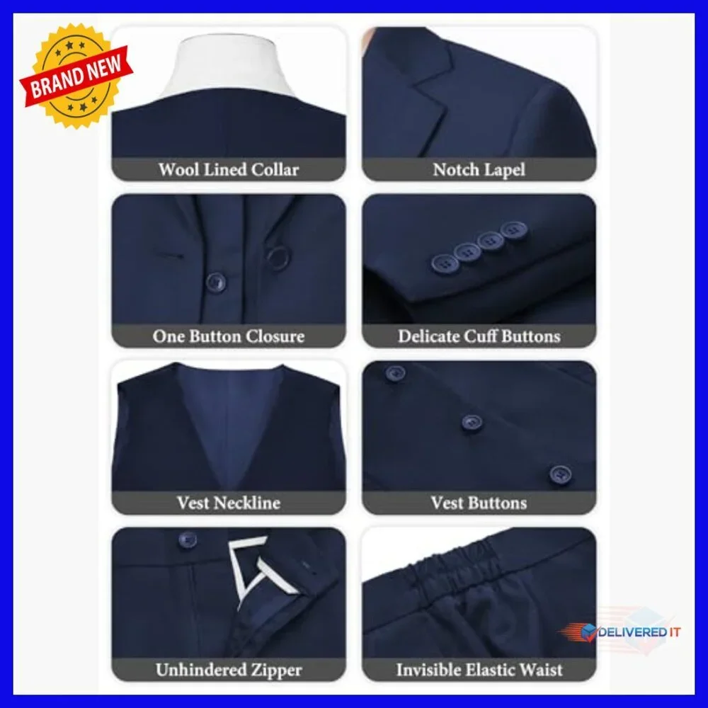 Slim Fit 3 Piece Suit Set Blazer Vest Pants Business Office Professional